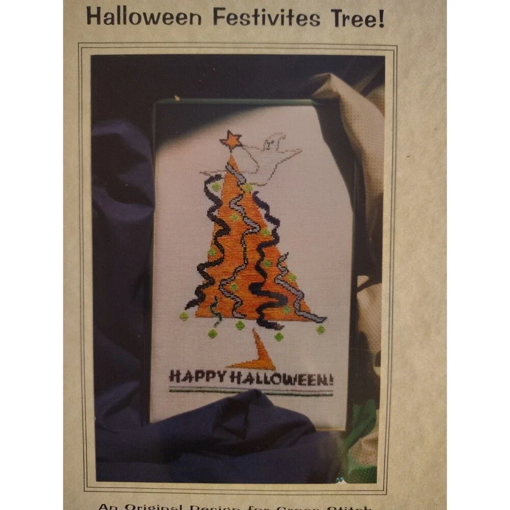 VTG Marilynn Jackies Collectibles Halloween Festivites Tree Cross Stitch Pattern